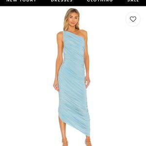 Norma Kamali One-Shoulder Ruched Midi Dress in Powder Blue